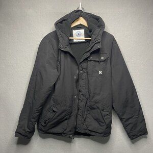 Hurley Mens Black Hooded Coat With Sherpa Lining S